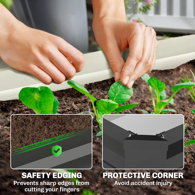 Outsunny Set of 2 Galvanized Raised Beds for Garden, Outdoor Planter Box for Flowers, Herbs and Vegetables, Black