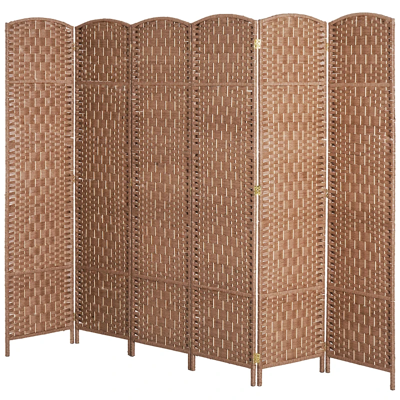 HOMCOM 6ft Folding Room Divider, 6 Panel Wall Partition with Wooden Frame for Bedroom, Home Office, Natural