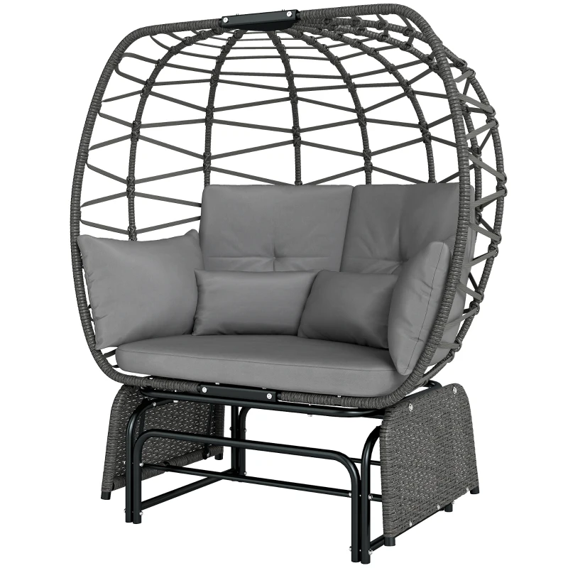 Outsunny Double Outdoor Glider Egg Chair, Outdoor Loveseat Glider with Cushions and Pillows, Dark Grey