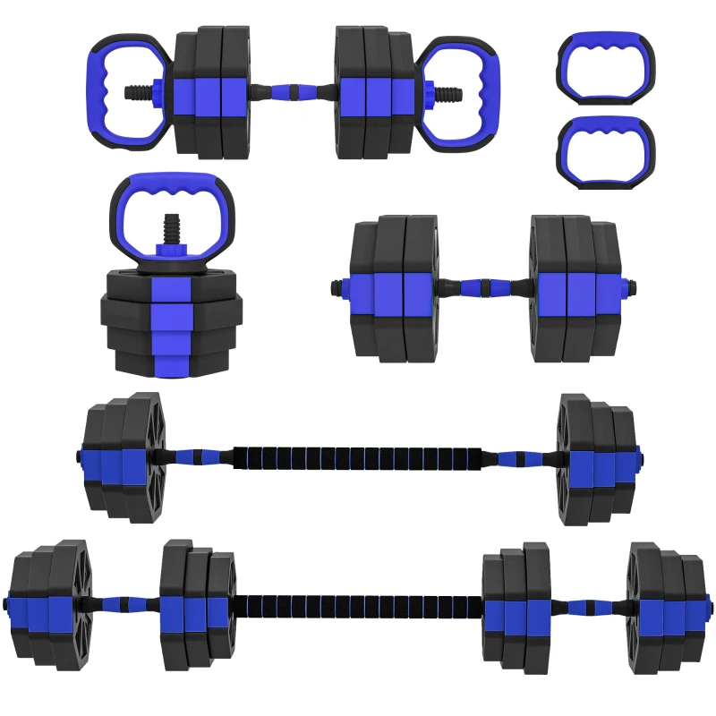 Soozier 6-in-1 Adjustable Dumbbell Set, Used as Kettlebell, Barbell, Dumbbell, Push-Up Stand, 55lbs Free Weights Set, Blue