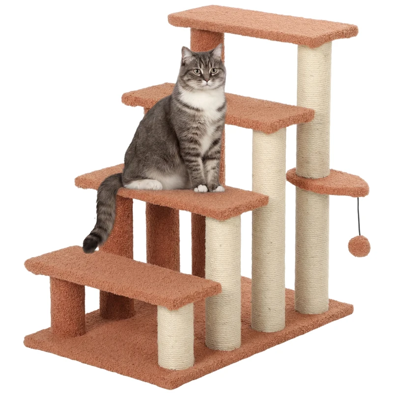 PawHut 4 Levels Cat Steps with Scratching Posts for High Bed, Sofa, Brown