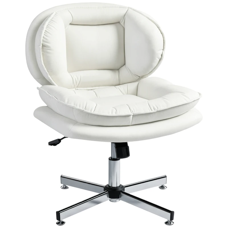 HOMCOM Criss Cross Chair, Armless Wide Office Chair with Leathaire Upholstery, Tilting, No Wheels, White