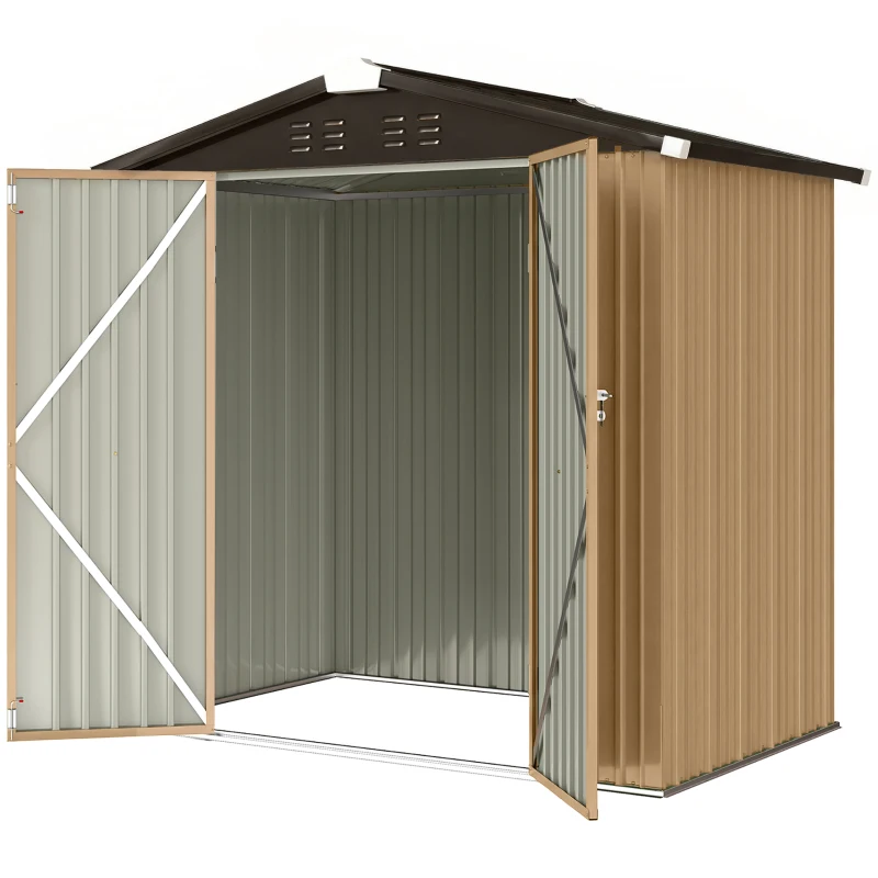 Outsunny 6.5' x 4'  Outdoor Storage Shed, Metal Garden Shed with Lockable Double Doors, 4 Vents, Yellow