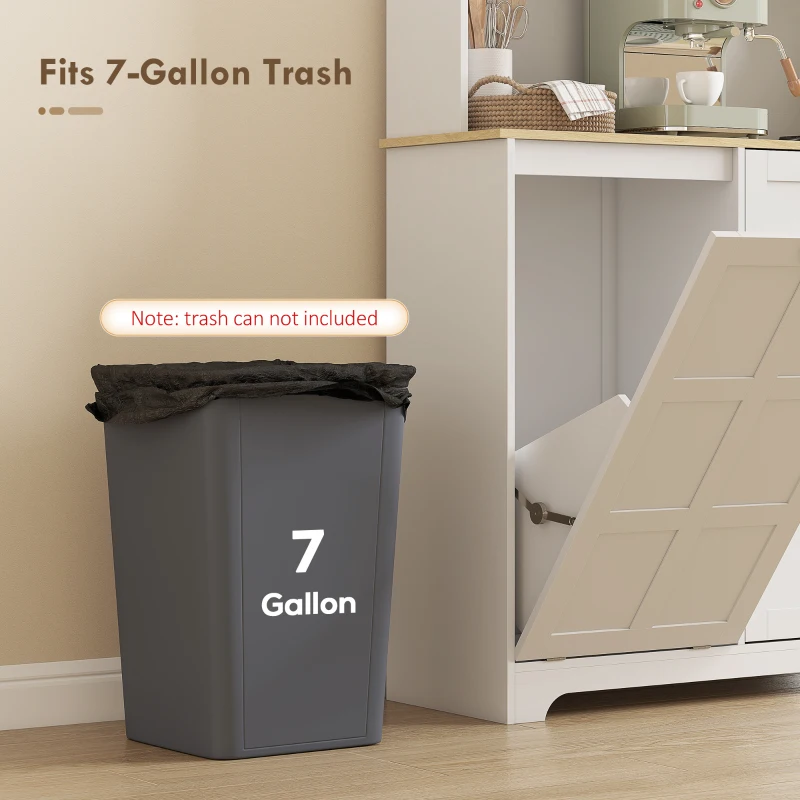HOMCOM Kitchen Pantry Cabinet with Charging Station, 7 Gallon Trash Can Cabinet, Adjustable Shelves and Acrylic Doors, White