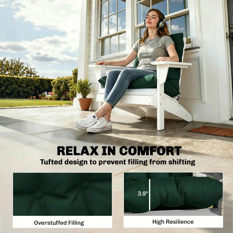 Outsunny Outdoor Adirondack Chair Cushions Set of 2, Tufted High Back Patio Chair Cushions, Dark Green