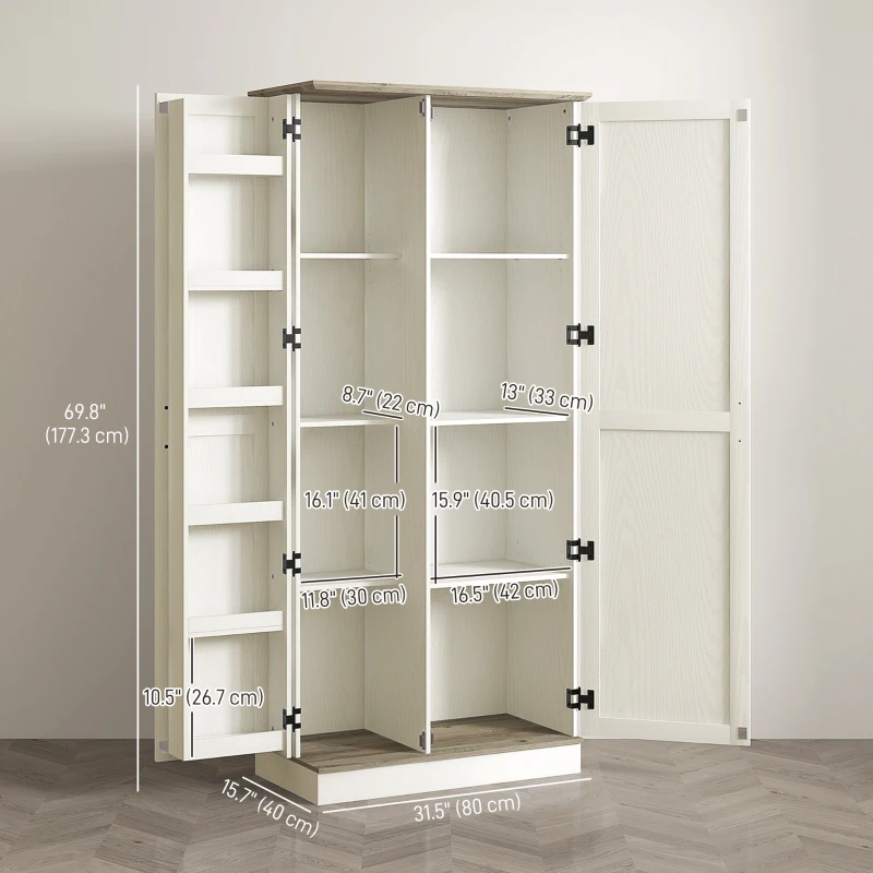 HOMCOM 70" Tall Kitchen Pantry Cabinet with Door Shelves and Adjustable Shelves, Cream White