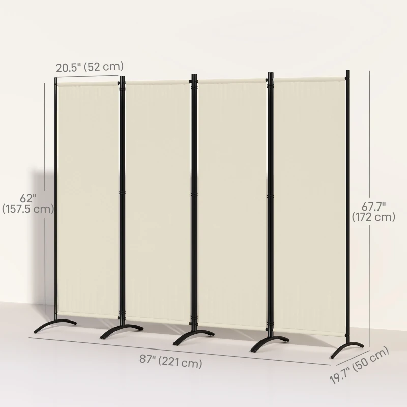 Outsunny Folding Room Divider, Privacy Screen for Home Office Bedroom, 5.6FT Tall, Cream White