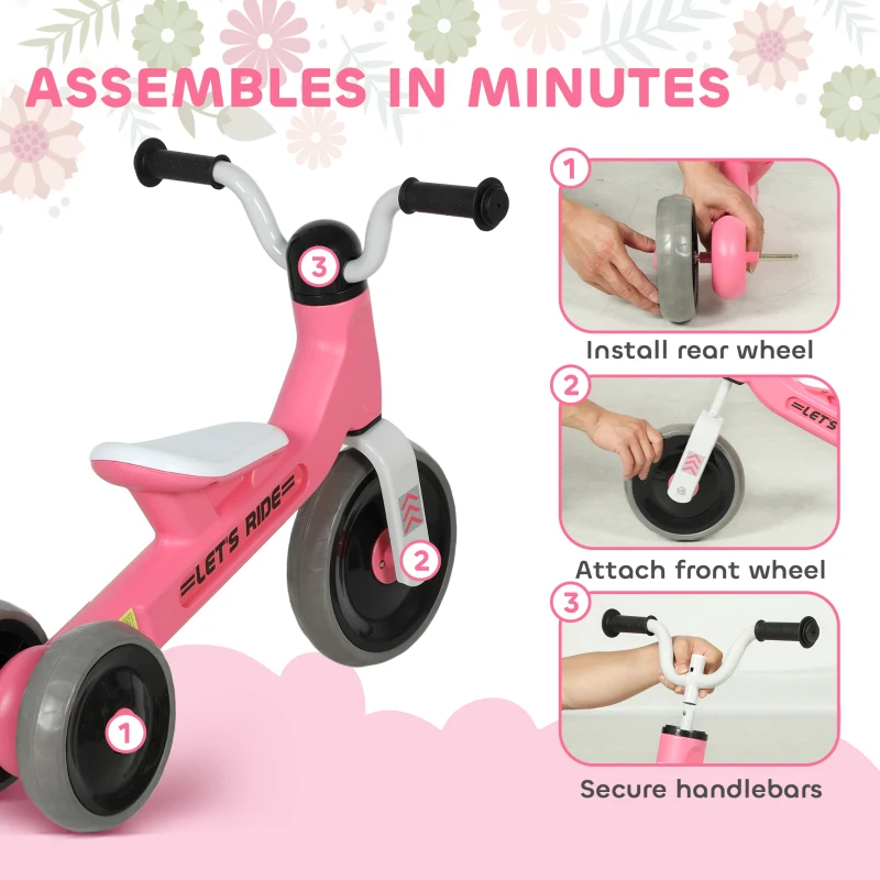 Qaba Toddler Balance Bike for 12-36 Months Boys Girls with No Pedal, 3 Silence Wheels for First Birthday Gift, Pink