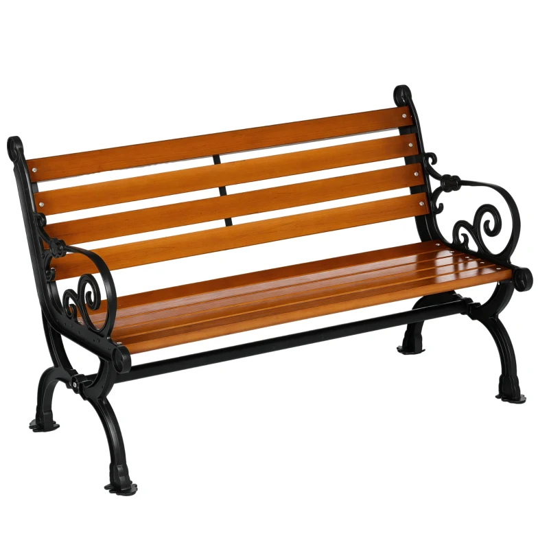 Outsunny 47 Inch Outdoor Garden Bench, Patio Loveseat with Unique Armrests, Slatted Seat Back, 528 lbs. Capacity, Teak Colour