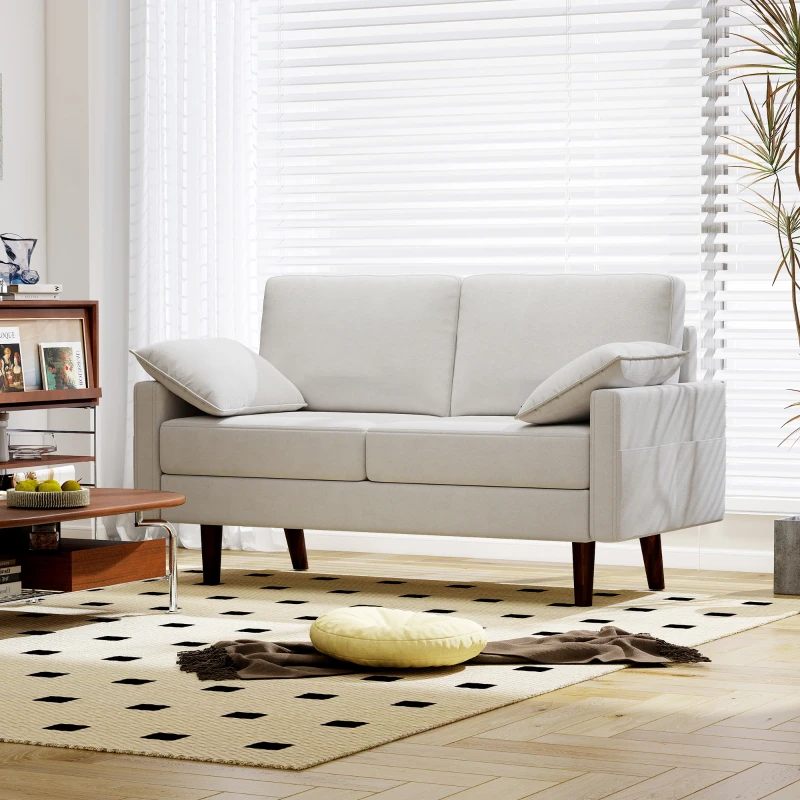 HOMCOM 3 Seater Sofa, Velvet Upholstered Couch with Spring Cushions, Rubber Wood Legs and 2 Pillows, Cream White