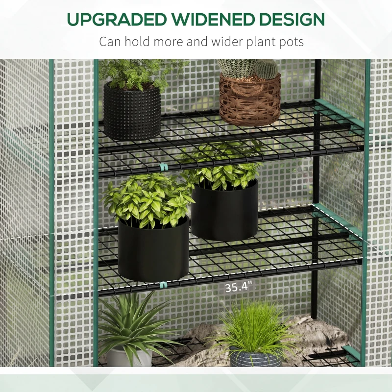 Outsunny 5 Tier Mini Greenhouse, Small Portable Greenhouse with PE Cover, Roll-Up Zippered Door, 76" x 35.4" x 19.3", White