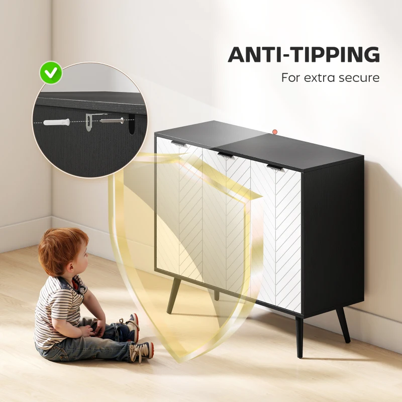 HOMCOM Modern Sideboard and Buffet, Dining Room Cabinet with Adjustable Shelves and 3 Doors, Black