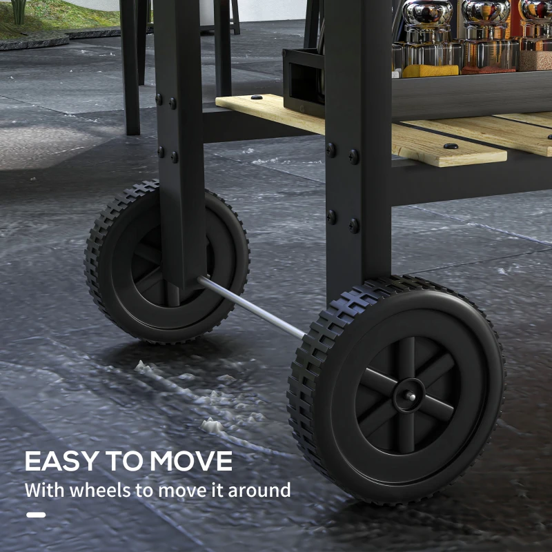 Outsunny Charcoal Grill,Barbecue Trolley with Double Adjustable Grill, Side Table, Storage Shelf and Wheels, Black