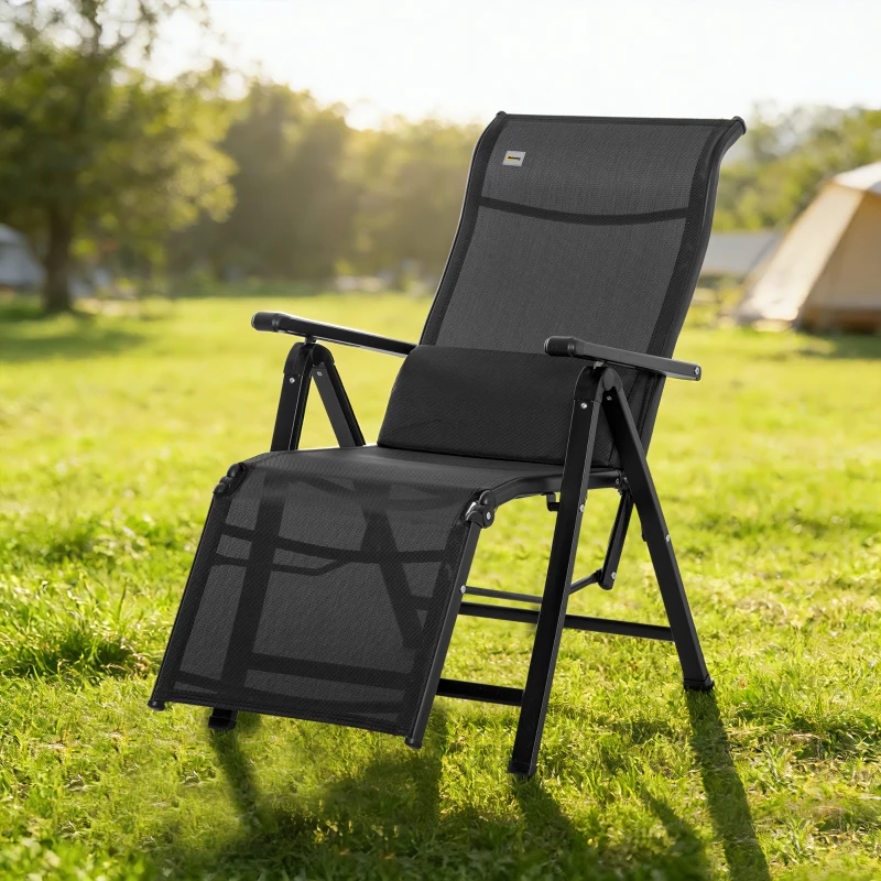 Outsunny Outdoor Recliner Lounge Chair with Adjustable Backrest, Cushion, Black