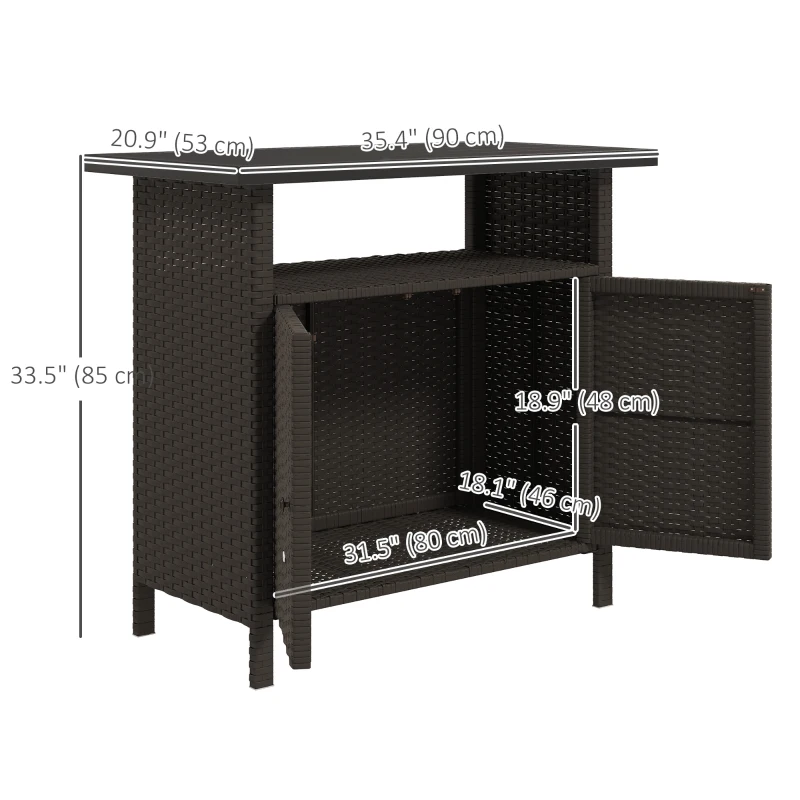 Outsunny Wicker Outdoor Storage Cabinet with Two Doors and Shelf for Outdoor Pool Towel Storage, Dark Coffee