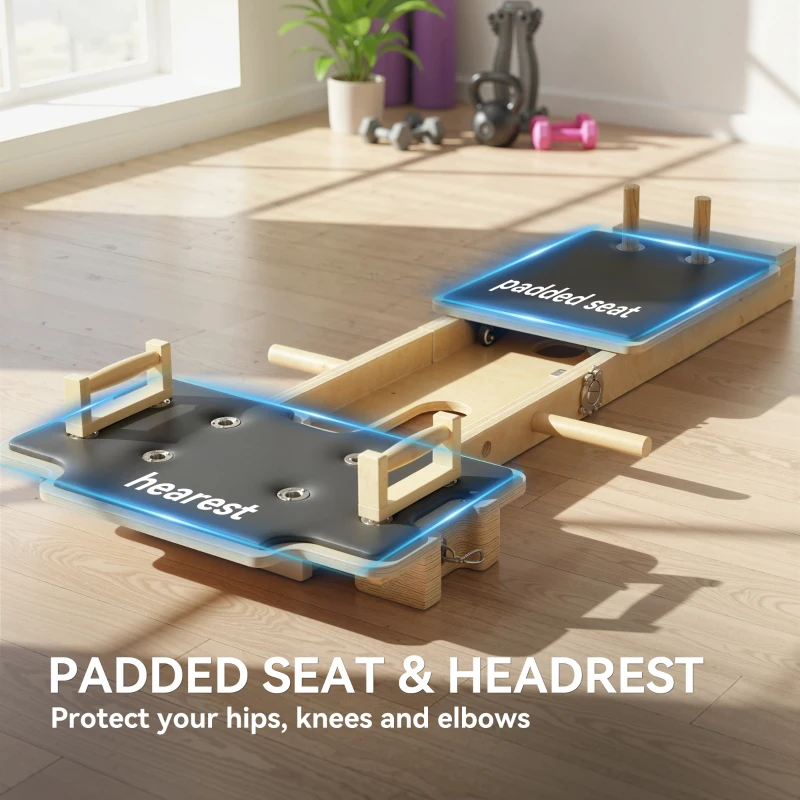 Soozier Foldable Pilates Reformer Machine, Multifunctional Pilates Board with Resistance Bands and Multi-Grips for Home Gym