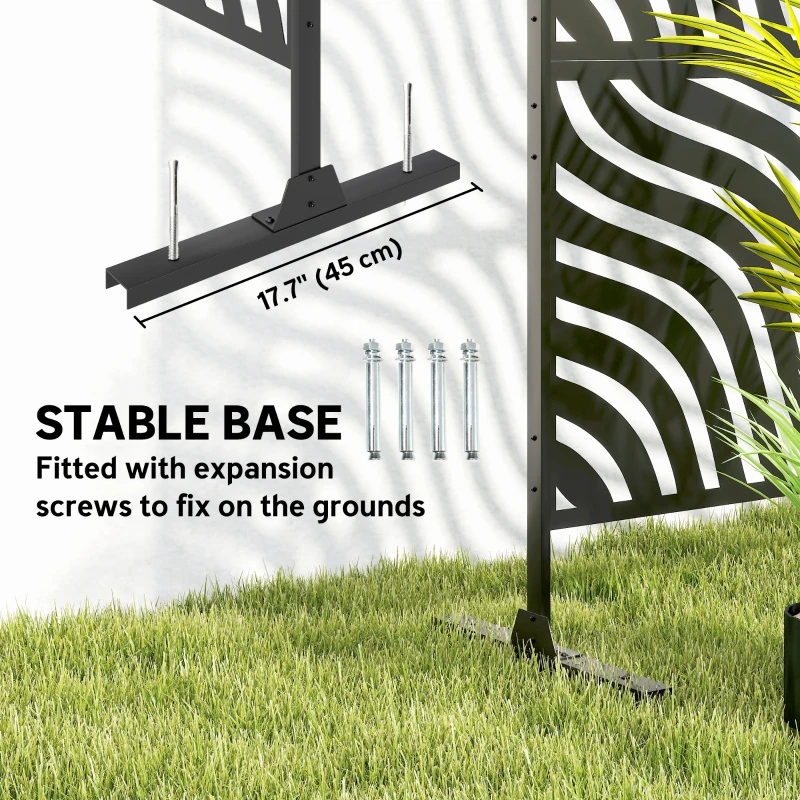 Outsunny Metal Outdoor Privacy Screen, Freestanding Outdoor Divider with Stand, 78" x 48", Black