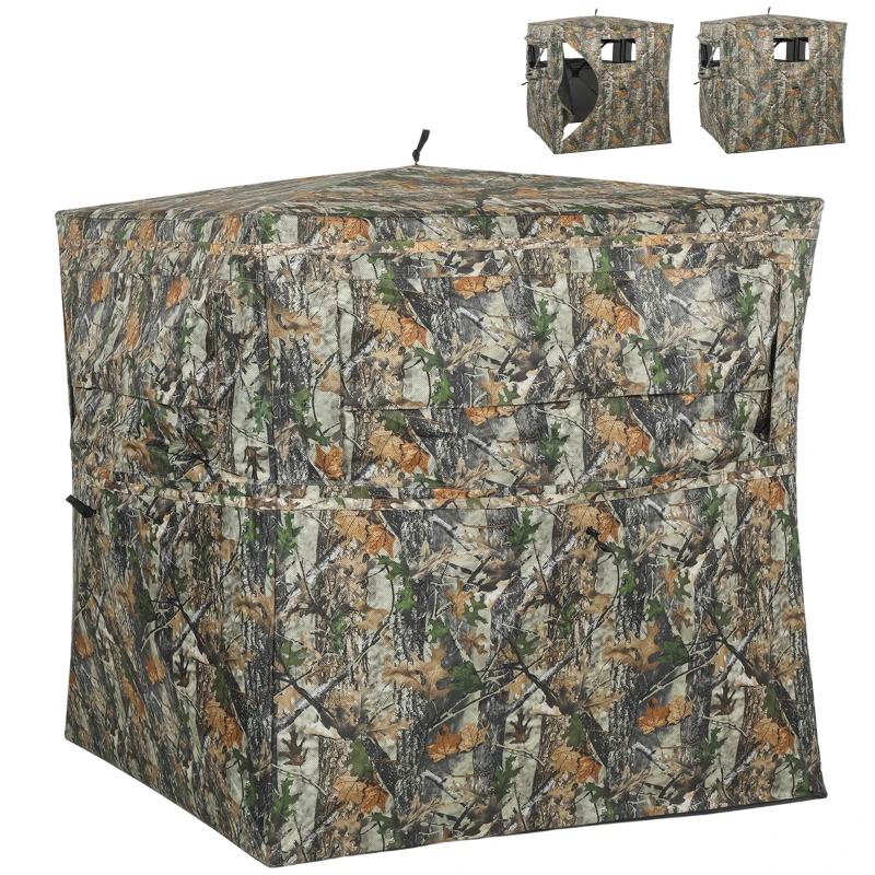 Outsunny Hunting Blind for 2 Person, See Through Pop Up Blind with 270-Degree View, Windows for Deer Hunting, Camouflage