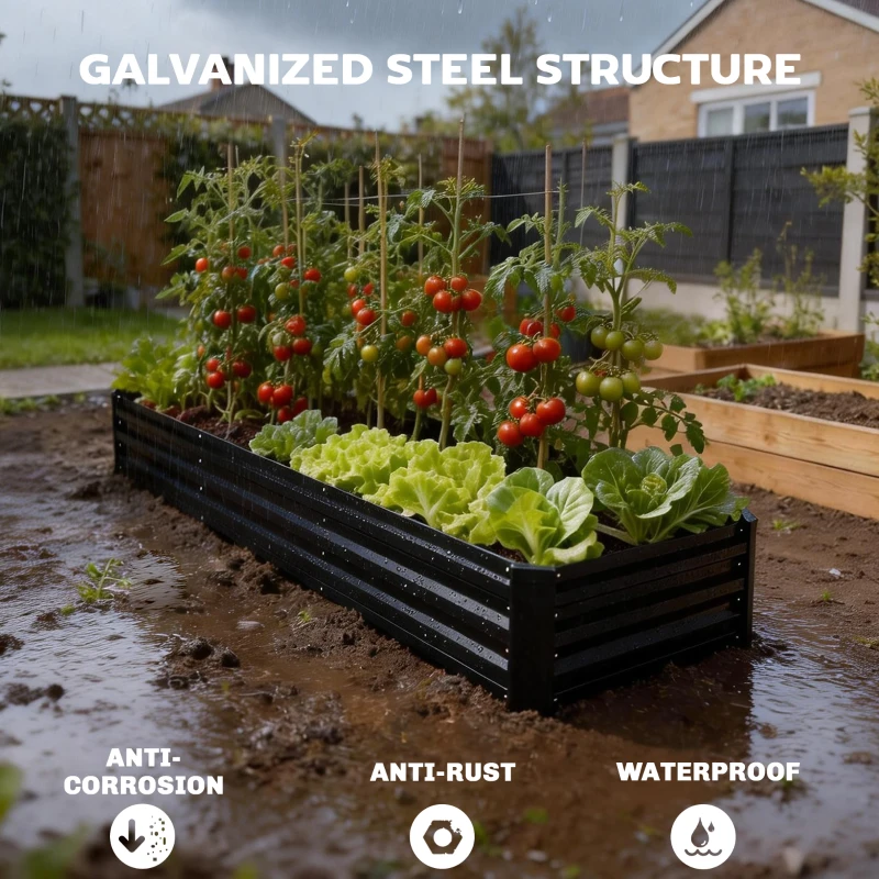 Outsunny 8'x2'x1' Galvanized Raised Bed, Large Elevated Planter Box for Growing Flowers, Herbs and Vegetables, Black
