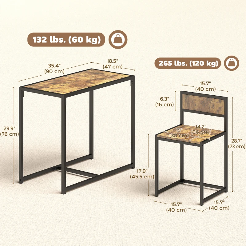 HOMCOM Dining Table Set, Industrial Dining Set for 2, Kitchen Table and Chairs for Small Space, Dining Room Table with Chairs