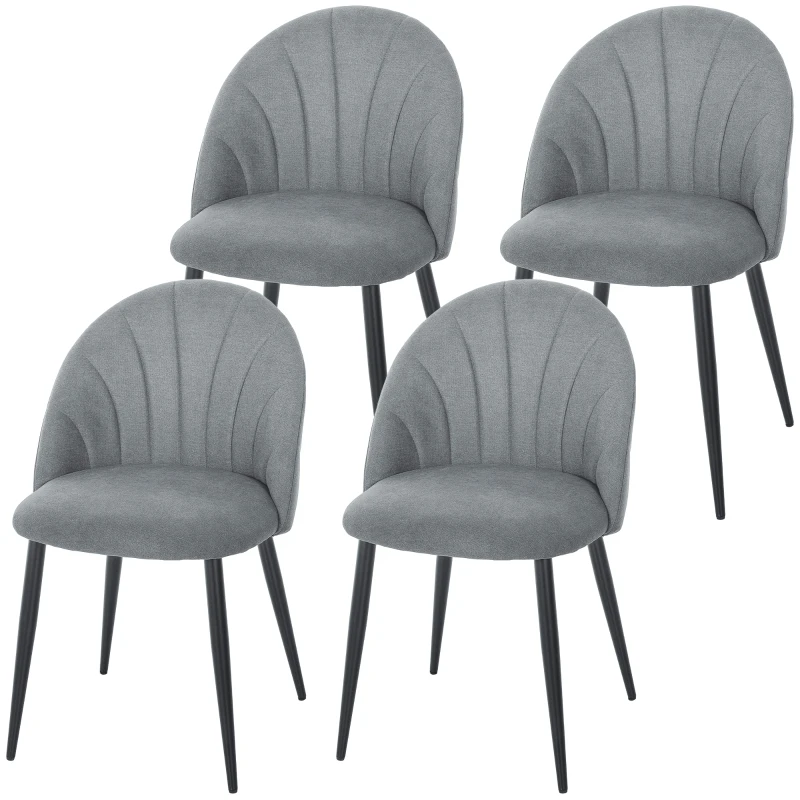 HOMCOM Modern Dining Chairs Set of 4, Upholstered Dining Room Chairs with Metal Legs, Shell Backrest, Padded Seat, Grey