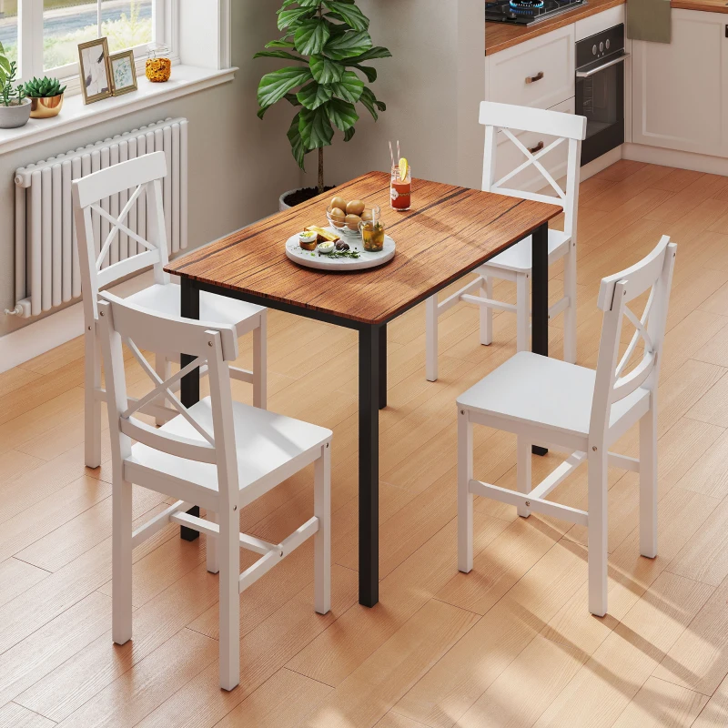 HOMCOM Wooden Dining Chairs Set of 4, Kitchen Chairs with Cross Back, Solid Structure for Living Room and Dining Room, White