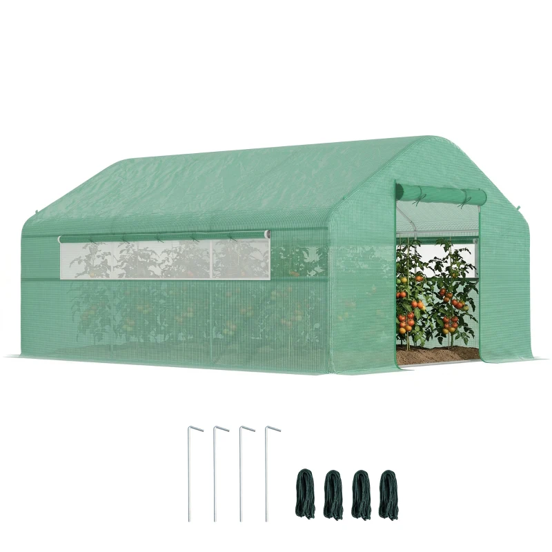 Outsunny 13' x 10' x 6.5' Tunnel Greenhouse Hoop House with Upgraded Galvanized Steel Frame and Large Windows, Green