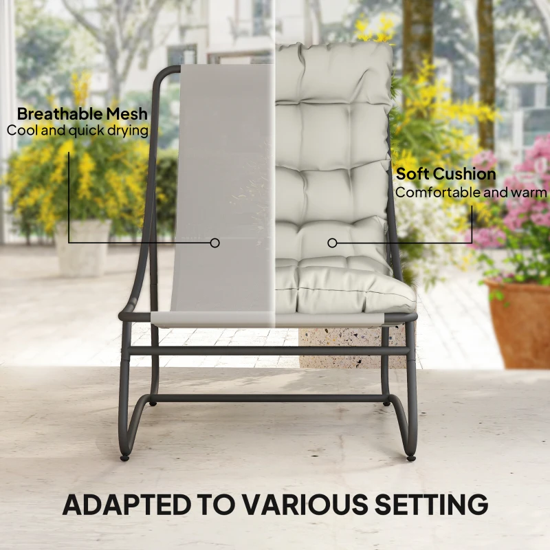 Outsunny 3 Piece Outdoor Bistro Set, Round Patio Table and Chairs Set for 2 with Breathable Mesh Seat and Cushions, Light Grey