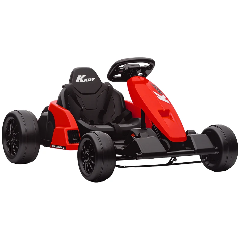 Qaba 24V Electric Go Kart with Dual 150W Motors, Adjustable Seat & 11.2MPH High Speed, Slow Start, 5-Point Harness, Red