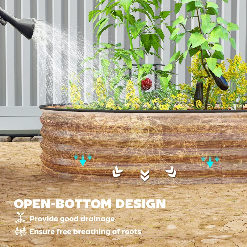 Outsunny 7' x 3' x 1' Large Outdoor Planter Box, Galvanized Raised Garden Bed with Metal Plant Stake, Brown