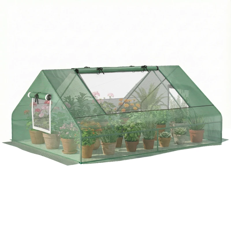 Outsunny 71" x 55" x 32" Mini Greenhouse Portable Hot House for Plants with 2 Large Windows and Ground Nails for Outdoor, Indoor, Garden, Gardening Kit, Green