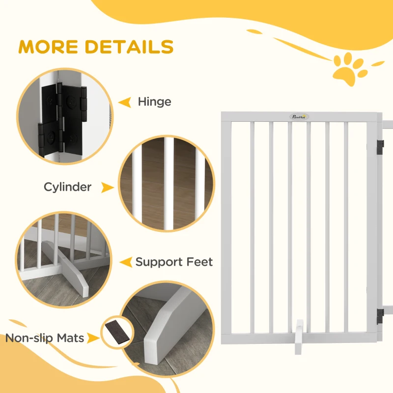 PawHut Free Standing Pet Gate, Foldable Dog Gates with 2 Support Feet, 4 Panels for Doorway Stairs, White