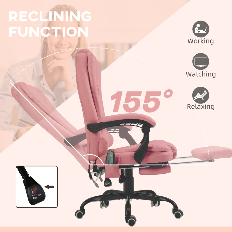 Vinsetto 7-Point Vibrating Massage Chair, Reclining Office Chair with Footrest, Reclining Back, Adjustable Height, Pink