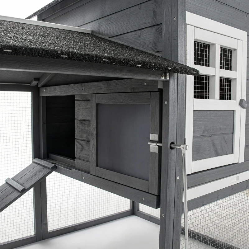 PawHut 84" Wooden Chicken Coop, Hen House Outdoor with Run Nesting Box, Asphalt Roof, Removable Tray, Ramp, Poultry Cage for 2-3 Chickens, Gray(m-18)