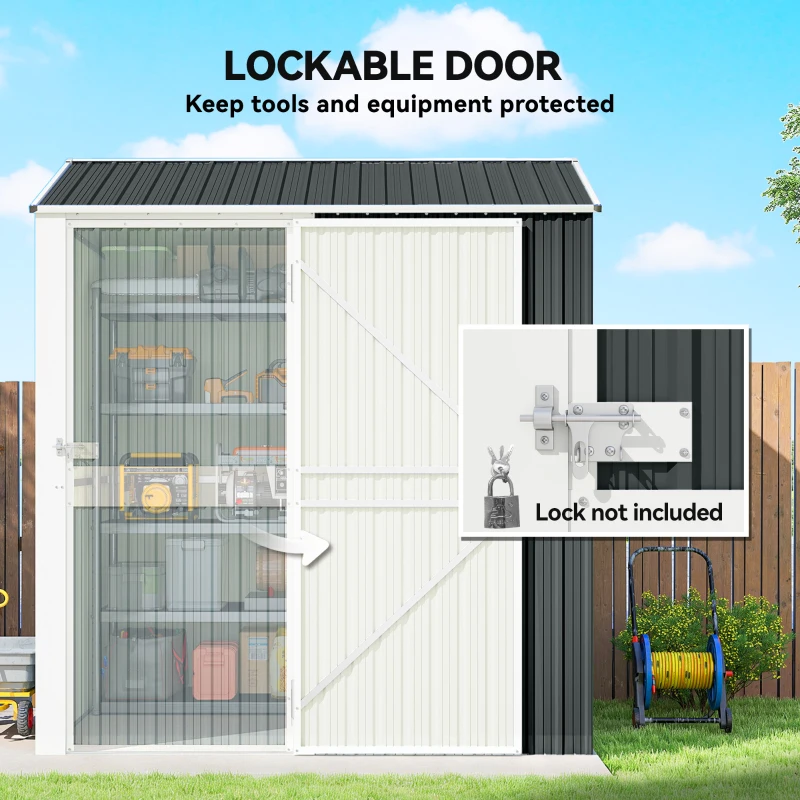 Outsunny 7' x 6' Tall Outdoor Storage Shed, Waterproof Metal Garden Shed with Gloves, Lockable Door, Dark Grey
