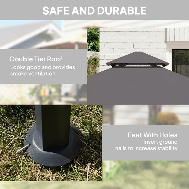 Outsunny 8' x 5' BBQ Grill Gazebo Tent with Double Tiered Canopy for Outdoor Sun Shade, Dark Grey