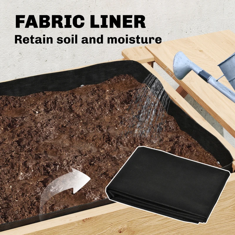 Outsunny Wooden Raised Garden Bed, 2-Tier Raised Planter with Storage Shelf, Side Board, Drainage Holes and Liner