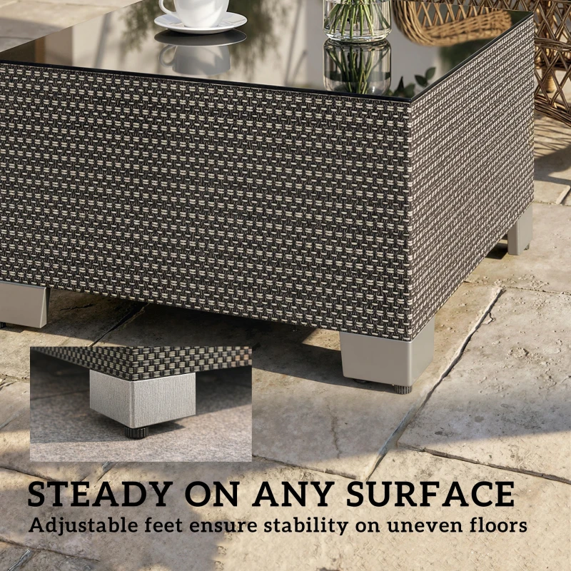 Outsunny 21.7" Square Patio Table, Small Outdoor Patio Coffee Side End Table with Tempered Glass Top, Black