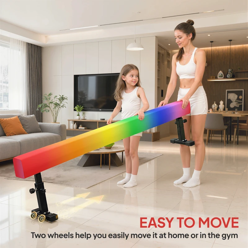 Soozier 7.5ft Adjustable Balance Beam, Gymnastics Beam with Wheels, Gymnastics Equipment for 6+ Years Old Training