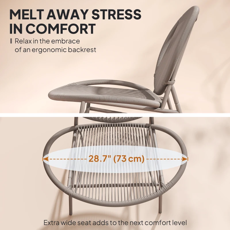 Outsunny Rattan Bistro Set, 3 Pieces Wicker Patio Furniture Set, Acapulco Chairs and Steel Table for Porch, Balcony, Light Grey