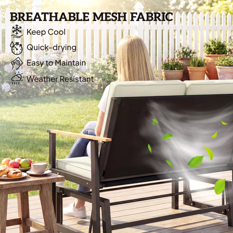 Outsunny Outdoor Glider Bench for 2 Person, Patio Glider Loveseat with Thick Cushions for Garden Balcony Porch, Cream White
