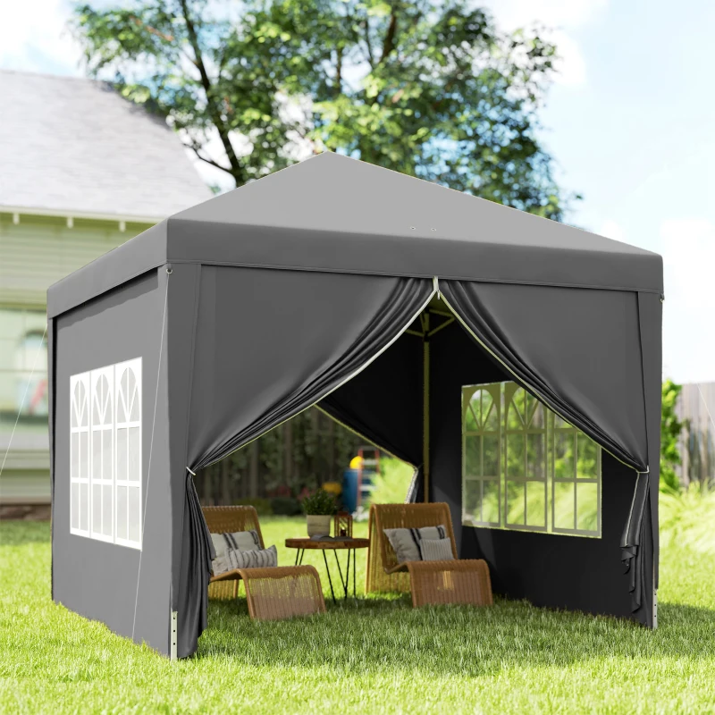 Outsunny 10'x10' Outdoor Pop Up Party Tent Wedding Gazebo Canopy with Carrying Bag (Dark Grey)