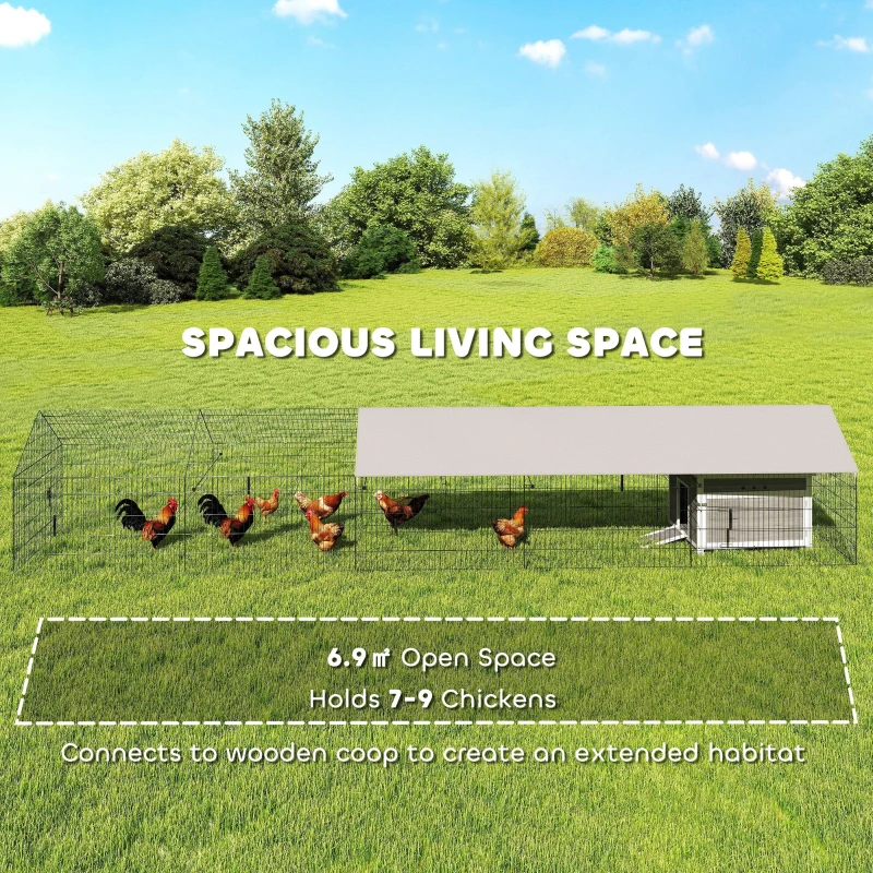PawHut Metal Chicken Coop, Large Chicken Run with Water-Resistant & Anti-UV Cover for 7-9 Hens, Outdoor Hen House with 10 Doors