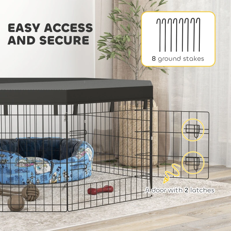 PawHut 8 Panels Foldable Dog Playpen with Top Cover, 24" High