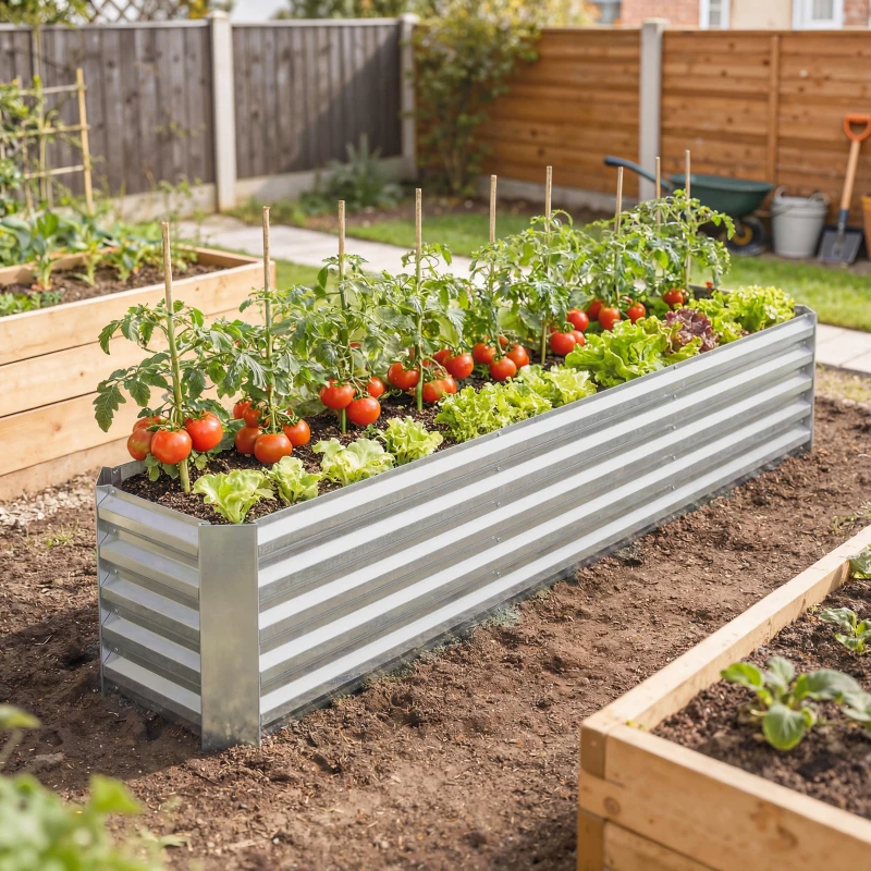 Outsunny 8 x 1.3 x 1.5ft Galvanized Raised Garden Bed, Reinforced Outdoor Planter Box with Open Bottom, Silver