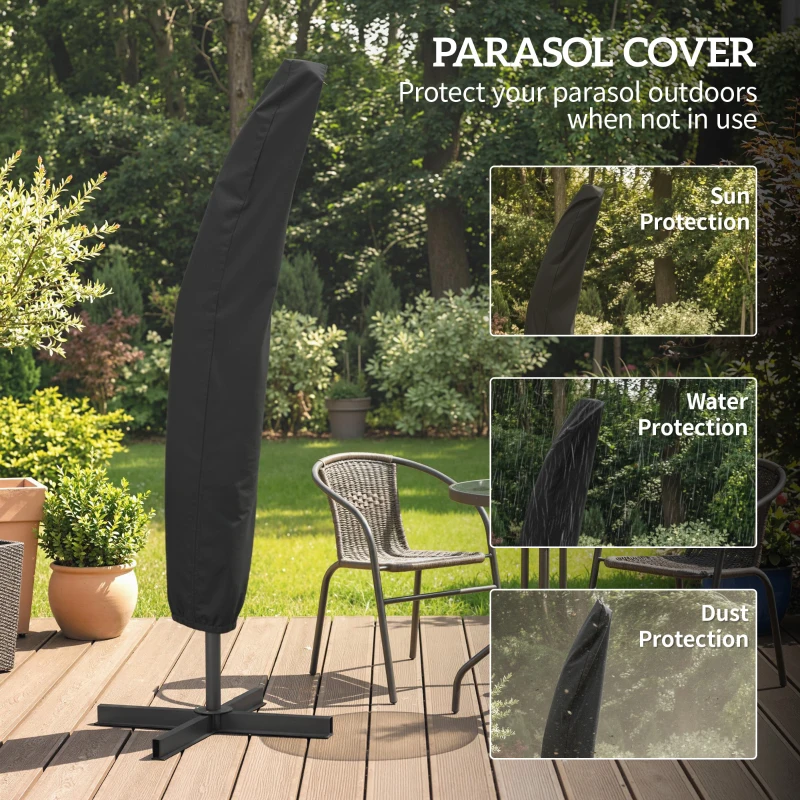 Outsunny 9.6ft Offset Patio Umbrella Garden Hanging Parasol Banana Cantilever Umbrella with Base, Crank, Coffee