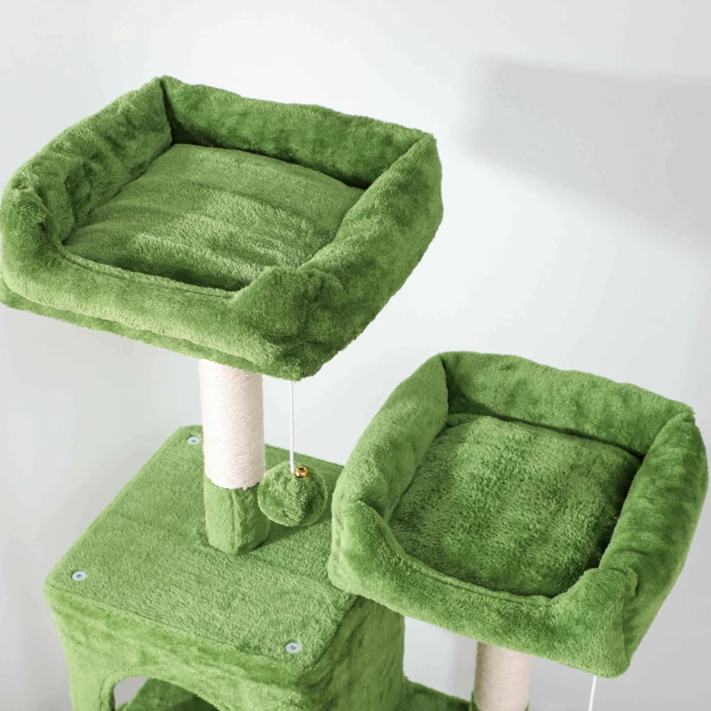 PawHut Cat Tree, 70" Multi-Level Cat Tower with 2 Condos, 2 Perches, Hammock, Toy Balls, Scratching Posts and Board, Green