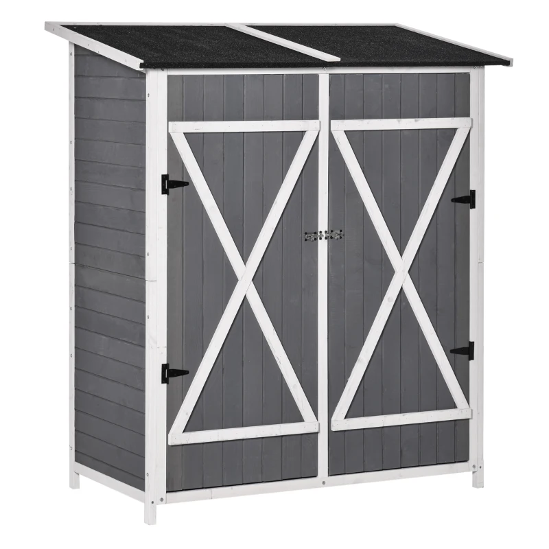Outsunny 54.75''x29.5''x63'' Garden Storage Shed Asphalt Roof Wooden Timber Double Door Utility Storage House w/ Movable Shelf & Fixed Fittings