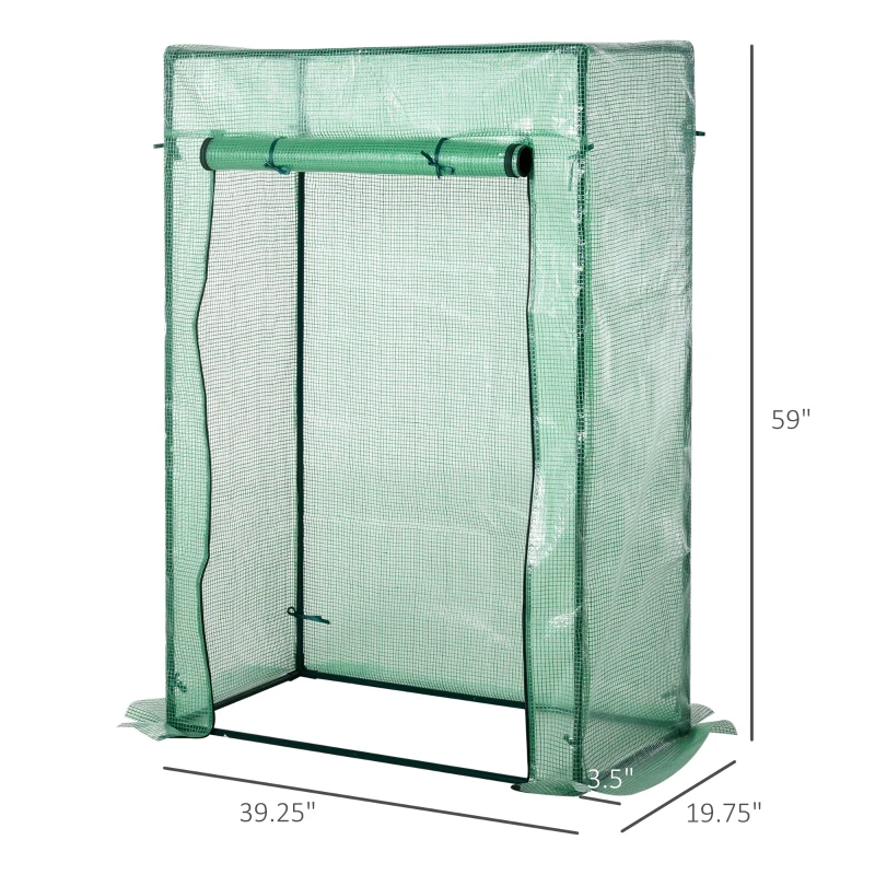 Outsunny 40"L x 20"W x 59"H Walk-in Garden Greenhouse with Durable Steel Frame Outdoor Hot House Tomato Plant Warm House w/ Roll up Door, PE Cover, Green