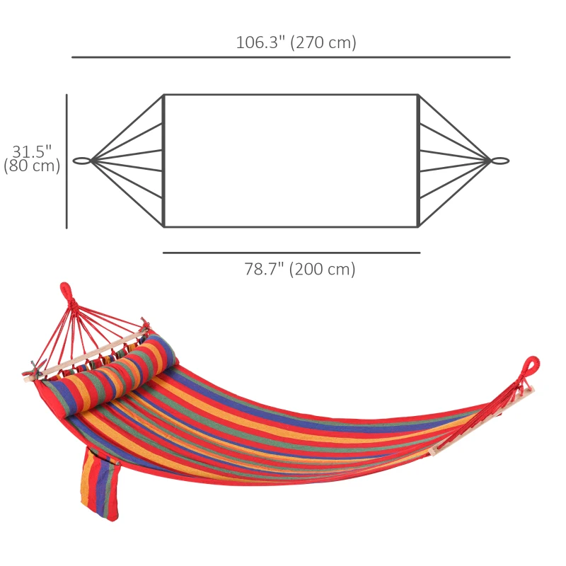 Outsunny Cotton Hammock Portable Soft Swing Sleeping w/ Headrest & Side Pocket Deluxe Swing Chair for Beach, Yard, Bedroom, Patio, Porch, Indoor, Outdoor, Rainbow Stripes